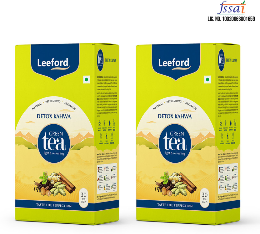 Leeford Detox Kahwa Green Tea | Spiced Herbal Blend for Digestion & Cleanse | 30 Tea Infusion Tea Bags Box(2 x 30 Bags)
