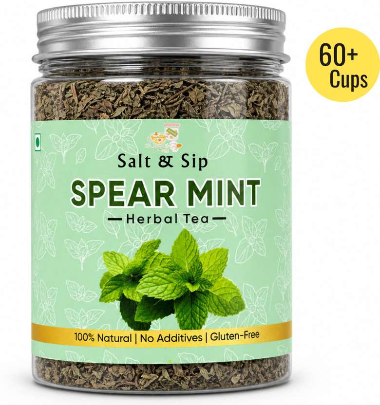 Salt & Sip Spearmint(60+ Cups)|Women Wellness, PCOS Support & Hormone Balance Herbal Tea Plastic Bottle(50 g)