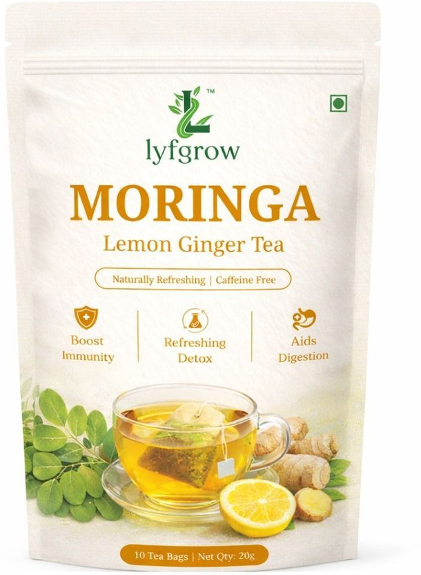 lyfgrow lyfgrow Moringa Lemon Ginger Tea| Pure & Natural Detox & Immunity Booster Ginger, Lemon Herbal Infusion Tea Pouch(10 Bags) - Flipkart Deal