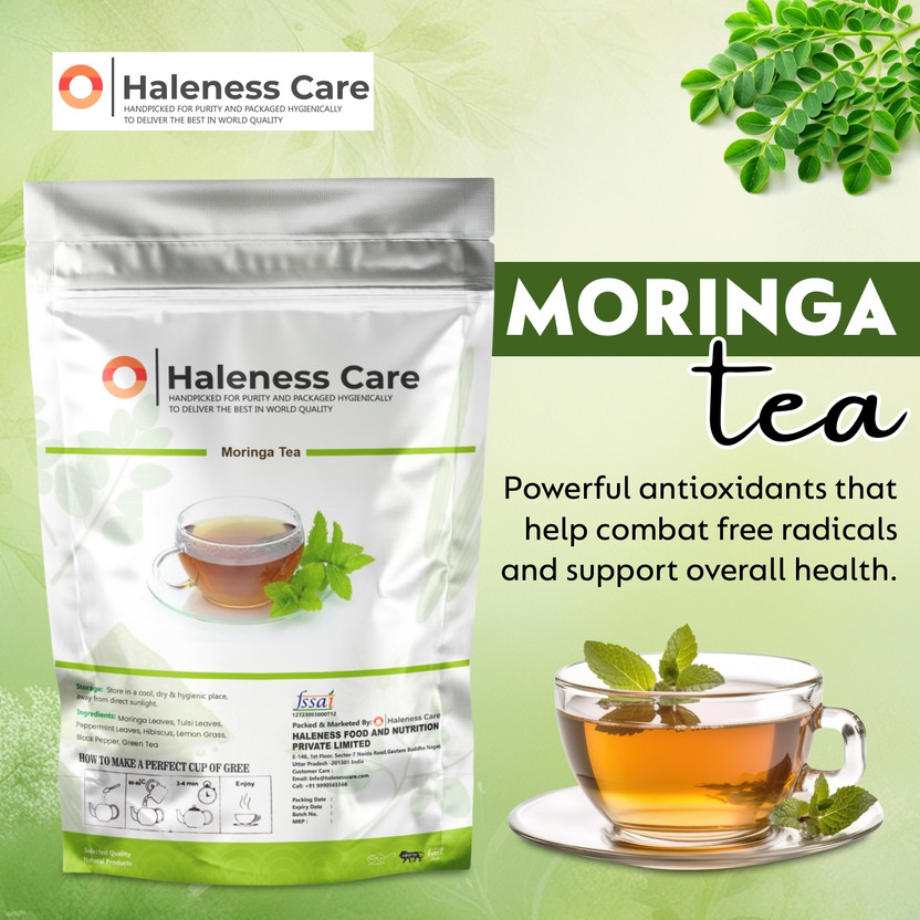 Haleness Care Moringa Tea , Moringa Leaves, Tulsi Leaves, Peppermint Leaves, Green Tea Hibiscus, Lemon Grass, Black Pepper Herbal Tea Pouch(20 g)