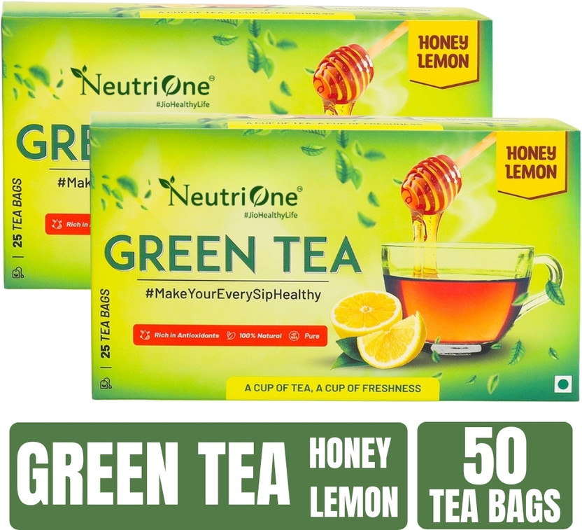 NeutriOne Honey Lemon Tea for Weight Loss & Detox | Vitamin C Rich with Premium Tea Leaves Honey, Lemon Green Tea Box(2 x 25 Bags)