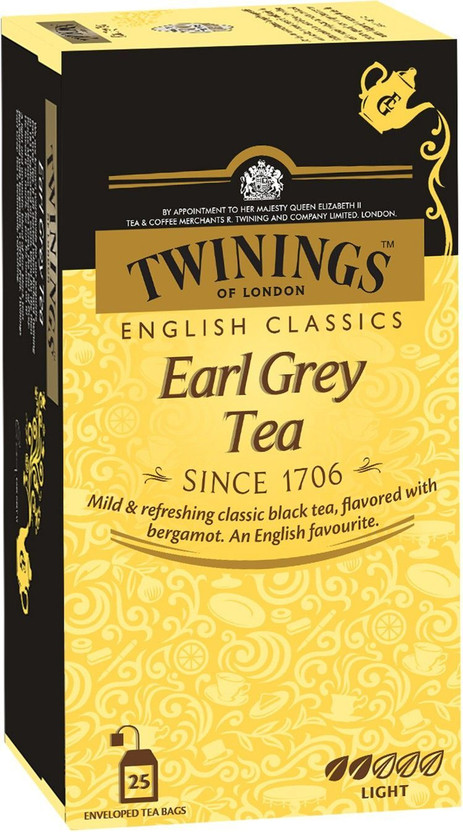 TWININGS Earl Grey Tea, English Classic Range, Light Strength, Mild and Refreshing Flavour Black Tea Bags Box(25 Bags)