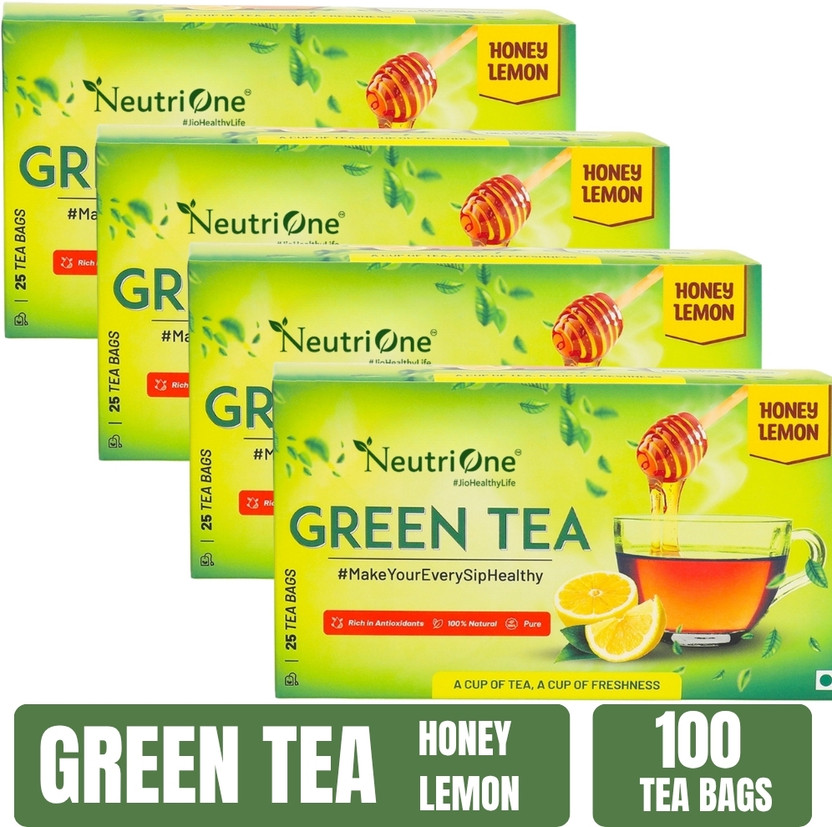 NeutriOne NeutriOne Honey Lemon for Weight Loss | Premium Green Tea Leaves |Vitamin C & Antioxidants Honey, Lemon Green Tea Bags Box(4 x 25 Bags) - Flipkart Deal