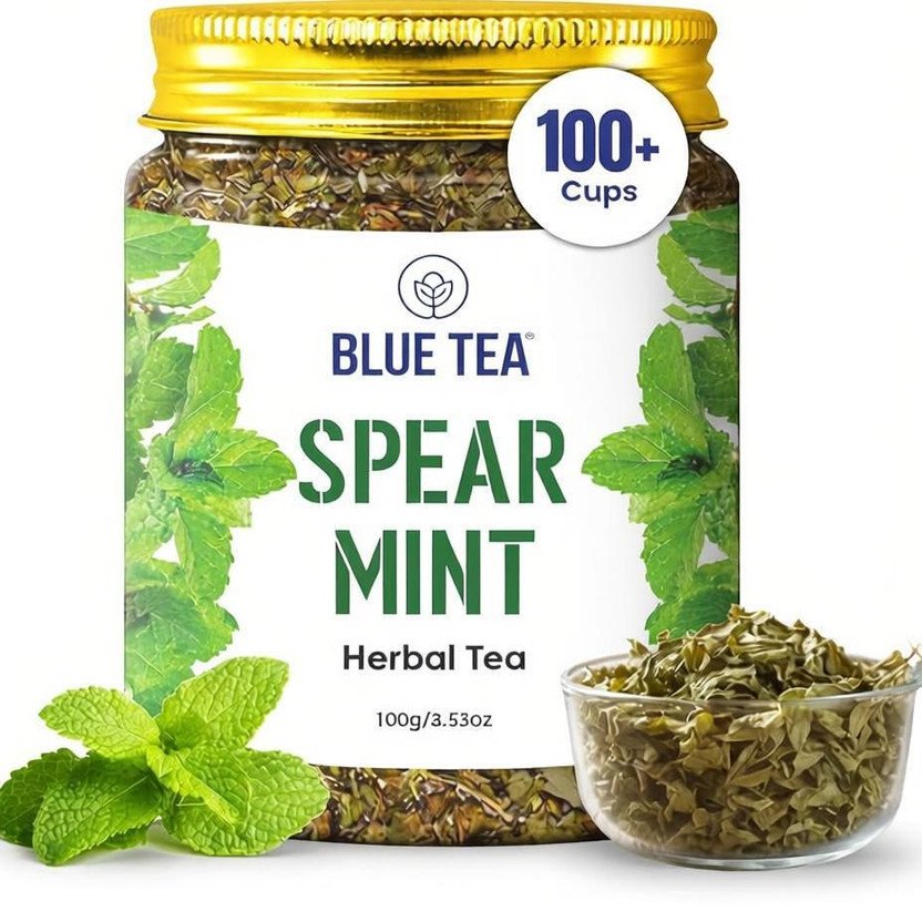 BLUE TEA Spearmint Leaves-Tea, Supports Hormone, Pcos Relief & Weight Loss, Caffeine Free Herbs Herbal Tea Plastic Bottle(100 g)