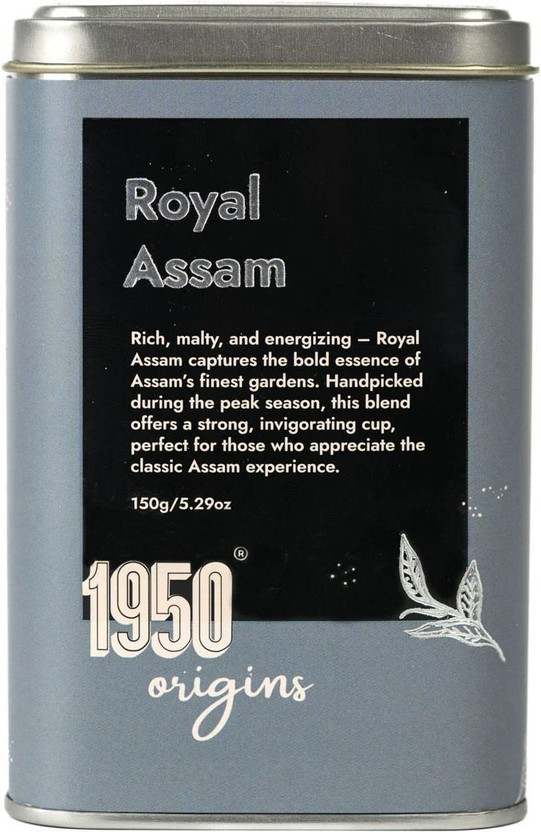 1950 Origins Royal Assam Premium Loose Leaf Tea 100% Natural CTC Tea 150g Strong Kadak Chai Unflavoured Black Tea Tin(150 g)