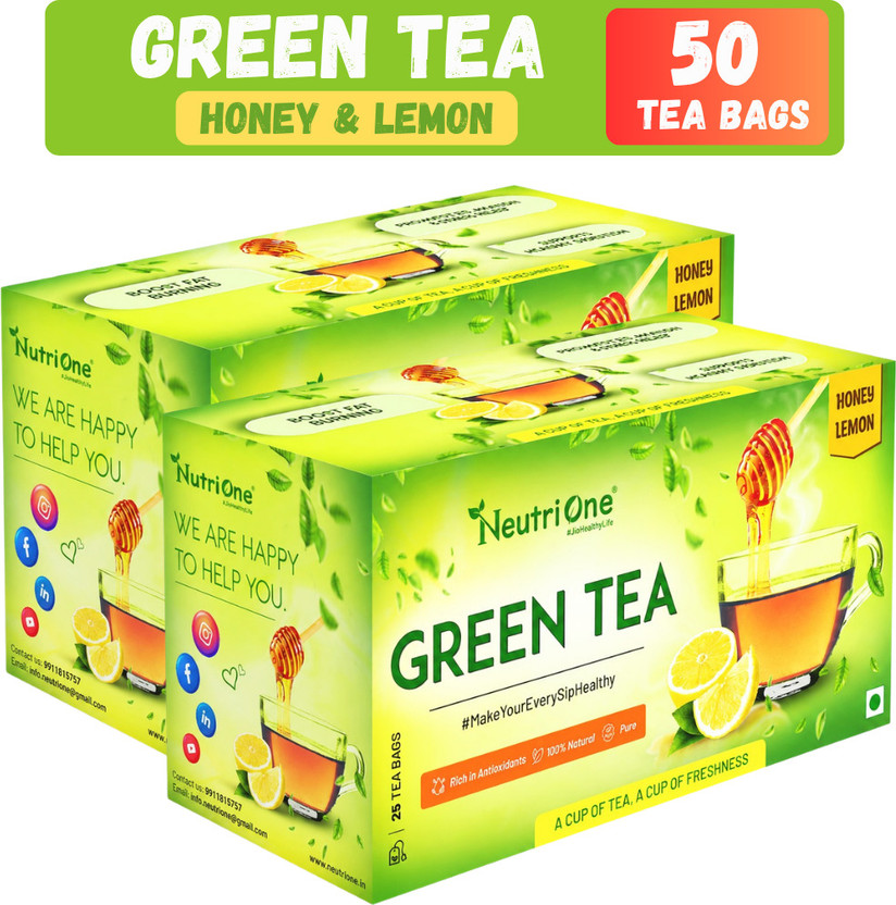 NeutriOne Honey Lemon Tea for Weight Loss & Detox | Vitamin C Rich with Premium Tea Leaves Honey, Lemon Green Tea Box(2 x 25 Bags)