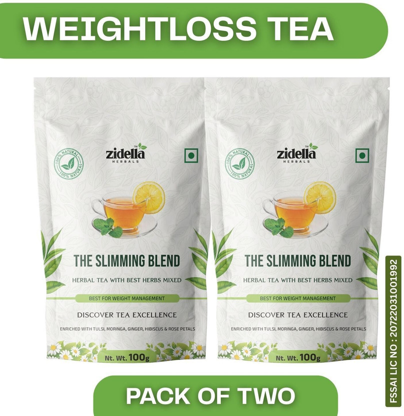 Zidella Herbals Weight Loss Green Tea-Enrich with Lemongrass, Chamomile,Peppermint,Rose,Hibiscus Chamomile Green Tea Pouch(2 x 100 g)
