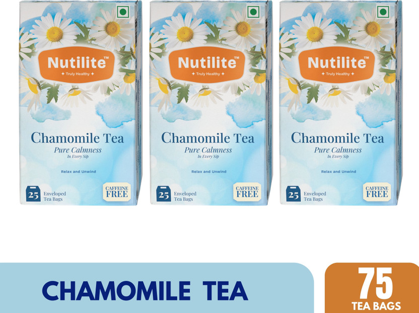 Nutilite Chamomile Tea│100% Pure│Sleep & Relaxation│Caffeine Free - Flower Tea Bag│ Chamomile Herbal Infusion Tea Bags Box(3 x 25 Bags)