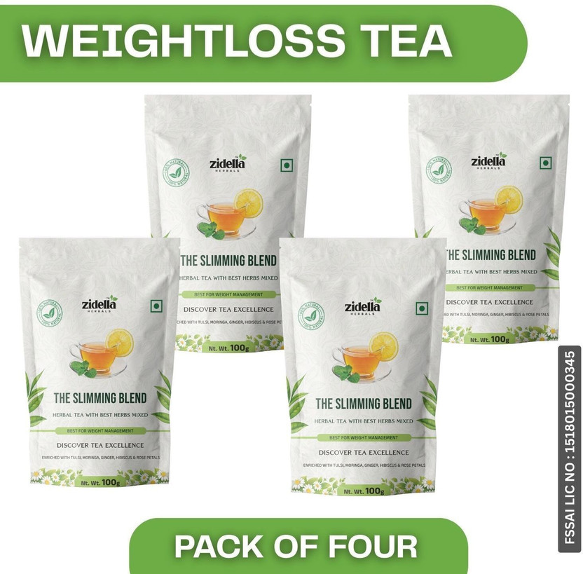 Zidella Herbals Weight Loss Green Tea | Immunity Booster, Riched In Vitamin C|Detox Slimming Tea Lemon Grass Green Tea Pouch(4 x 100 g)