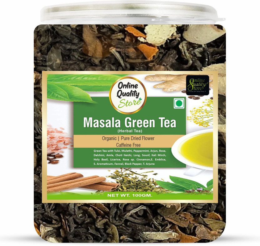 Online Quality Store Masala Green Tea Leaves Blended with Green Tea & Ayurvedic Herbs| Herbal Tea Herbal Tea Tin(100 g)