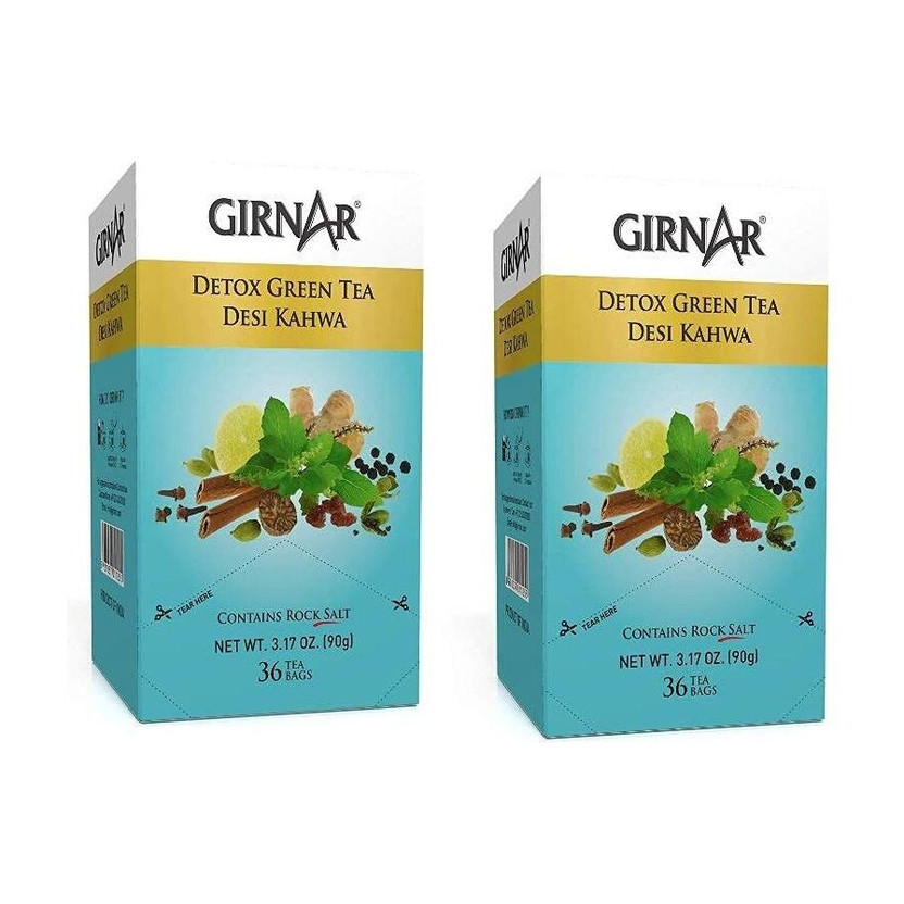 Girnar Girnar Detox Green Tea Desi Kahwa Pack of 2 Herbs Green Tea Bags Box (2 x 36 Tea Bags) Spices, Herbs Green Tea Bags Box(2 x 90 g) - Flipkart Deal