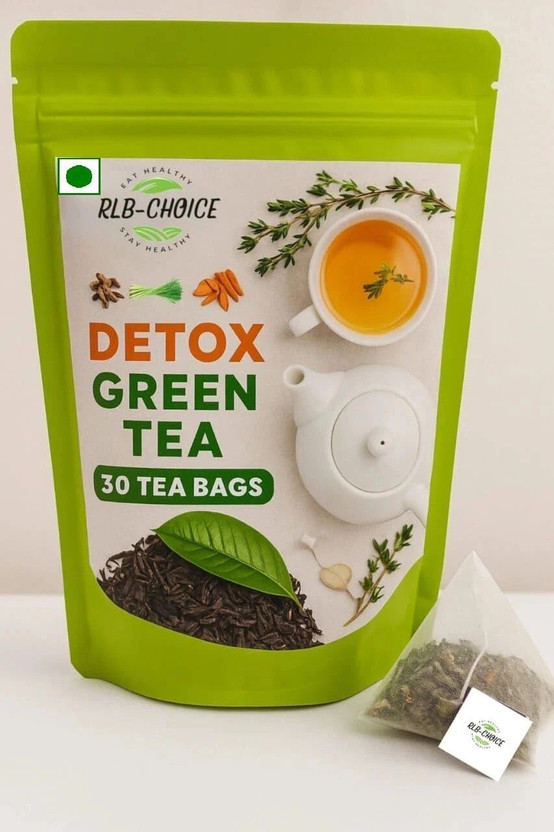 RLB-CHOICE Detox Green Tea For Weight Loss,Better Digestion,Boost Immunity,Skin Glow Ginger, Turmeric, Cinnamon Green Tea Bags Pouch(30 Bags)