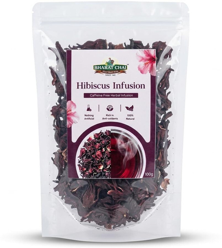 bharat chai Hibiscus Tea Leaves (100cup) Herbal Infusion Hibiscus Flower Tea for HeartHealth Herbal Infusion Tea Tray(100 g)