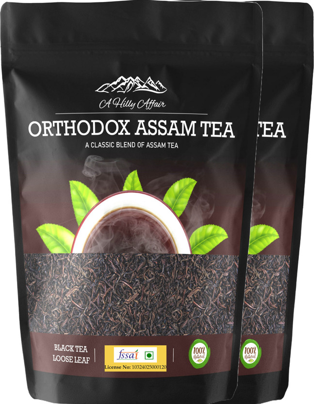 A Hilly Affair Naturally Flavourful Assam Orthodox Tea | Whole Leaf Tea | Unflavoured Black Tea Pouch(2 x 100 g)