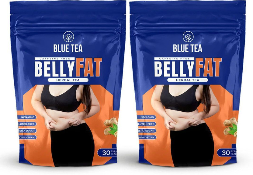 BLUE TEA Belly Fat Tea | Fat Loss, Manage Weight, Flatter Tummy, Slim Belly Caffeine Free Herbal Tea Bags Pouch(2 x 30 Bags)