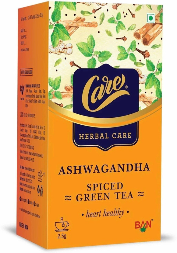 CARE Ashwagandha Spiced Green Tea Ashwagandha, Cardamom, Cinnamon, Cloves, Ginger, Tulsi Herbal Tea Bags Box(25 Bags)