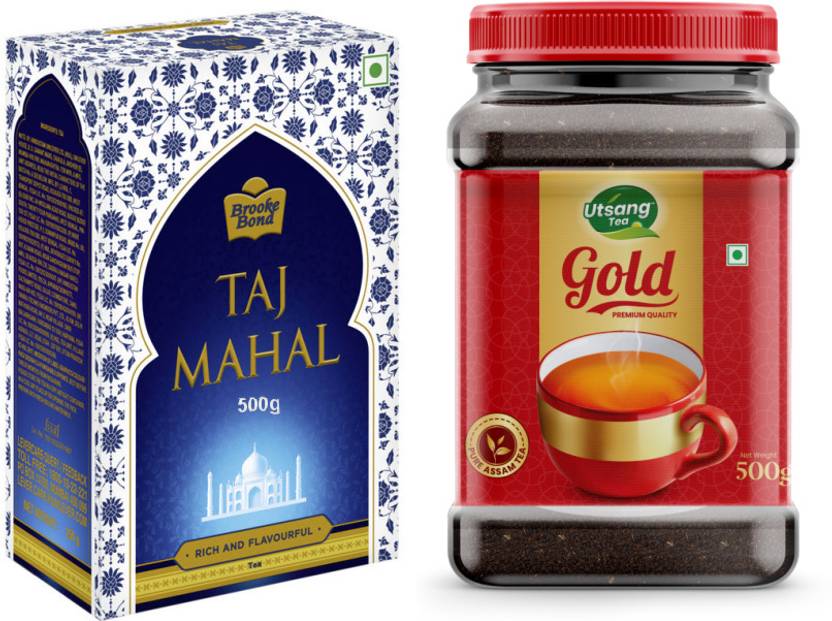 Taj Mahal Tea 500g Box & Utsang Assam Gold Leaf Tea 500g Jar Combo