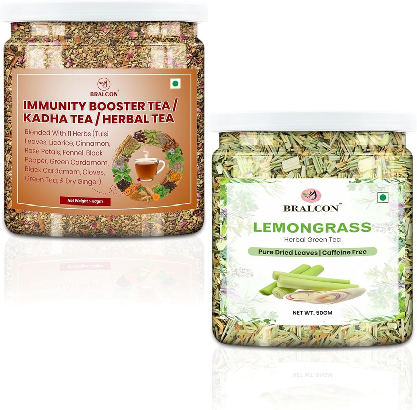BRALCON Immunity Booster Kadha Herbal Tea with Lemongrass, Pack of 2 Herbal Tea Mason Jar(100 g)