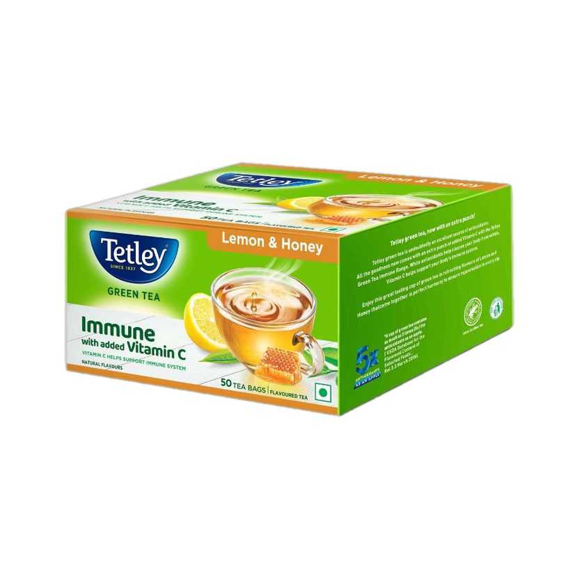 Tetley Lemon & Honey Flavored Green Tea, Immune with Added Vitamin C Green Tea Box(50 Bags)
