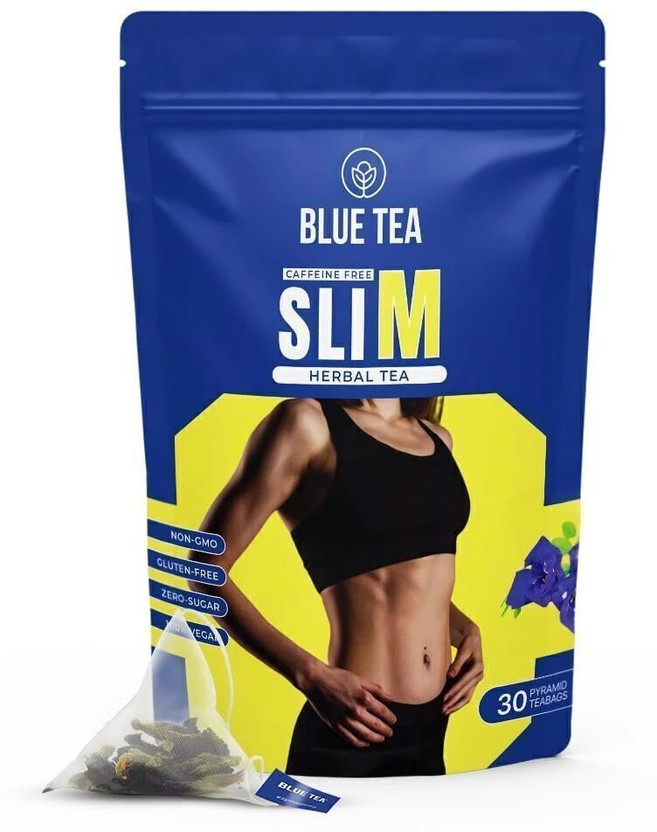 BLUE TEA Slimming Tea for Weight Loss, Reduces Belly Fat, Caffeine Free & Sugar Free Garcinia Herbal Tea Bags Pouch(30 Bags)
