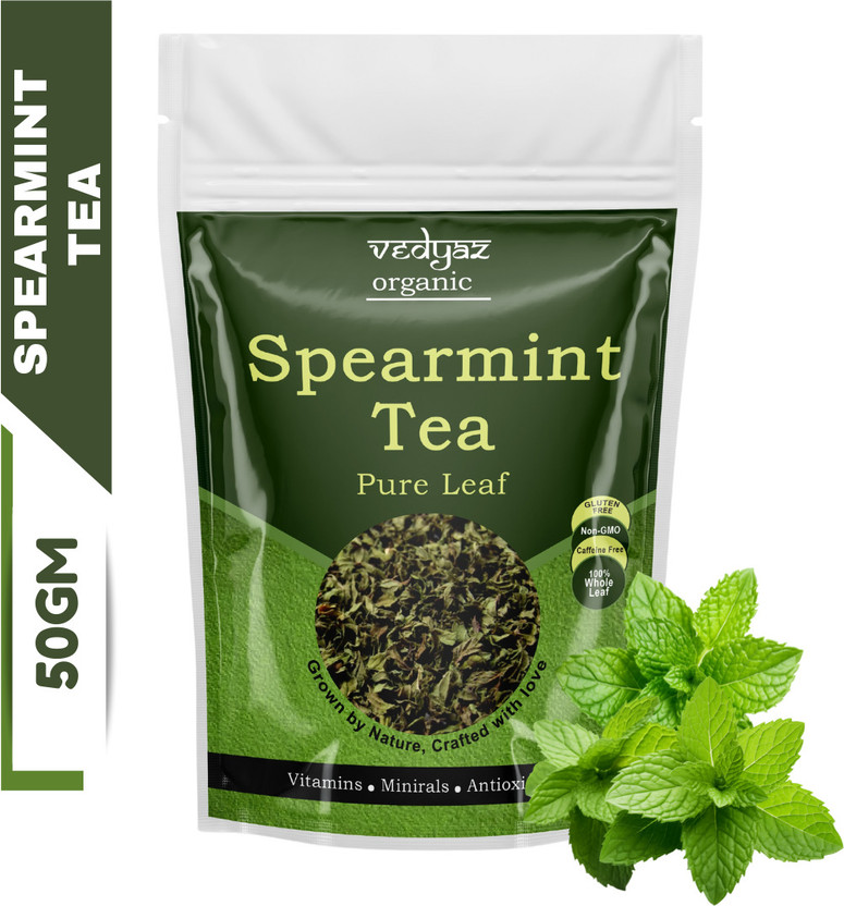Vedyaz Organic Pure Spearmint Herbal Tea Leaves 50 gm - 100% Natural, Rich in antioxidants for PCOD/PCOS, Hormonal imbalance, unwanted facial hair, Acne, Weight loss and Immunity Boosting - good for Health Herbal Tea Pouch(50 g)