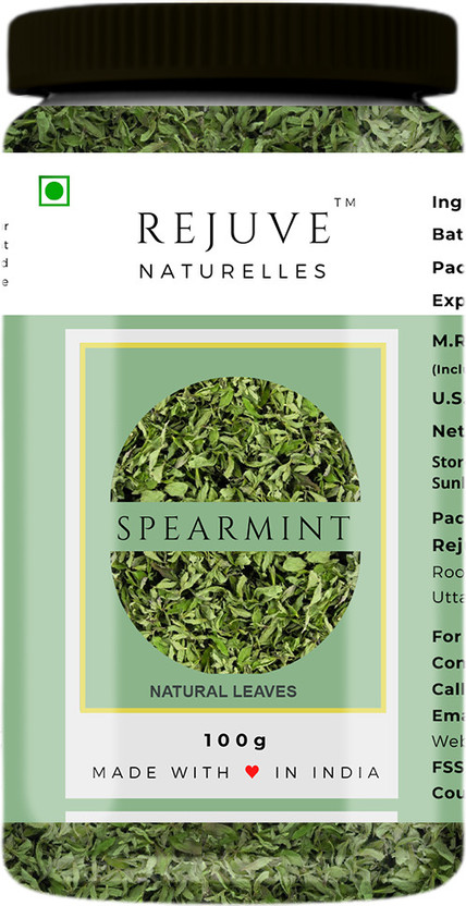 Rejuve Naturelles Premium Spearmint Leaves for Tea | Freshly Packed, PCOS,PCOD Care Mint Infusion Tea Plastic Bottle(100 g)