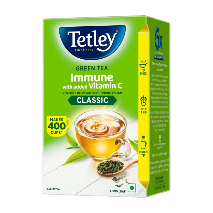 Tetley Green Tea Long Leaf Immune, With Added Vitamin C Green Tea Box(500 g)