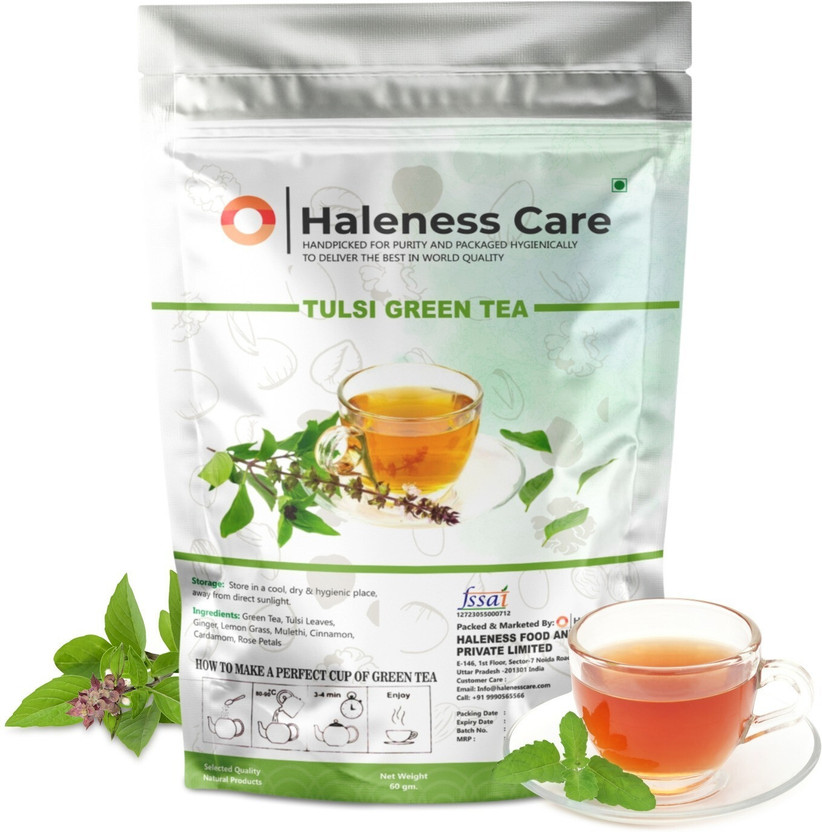 Haleness Care Tulsi Green Tea | Metabolism, Antioxidant Support, Supports Immunity | 180 Cups Cinnamon, Cardamom, Rose, Tulsi, Ginger, Lemon Grass, Mulethi Green Tea Pouch(3 x 60 g)