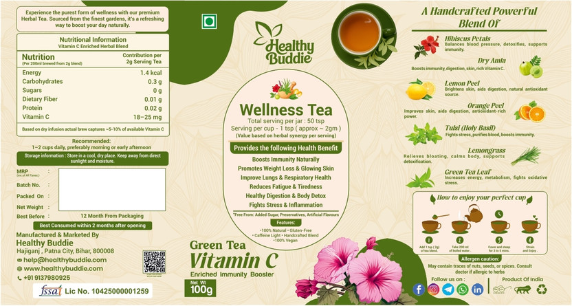 HEALTHY BUDDIE Green Tea Tulsi for Weight Loss & Immunity | Caffeine Free Herbal Tea Tulsi Green Tea Tin(100 g)
