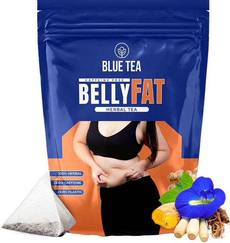 BLUE TEA Belly Fat Tea | Fat Loss, Manage Weight, Flatter Tummy, Slim Belly Caffeine Free Ginger Herbal Tea Bags Pouch(30 Bags)
