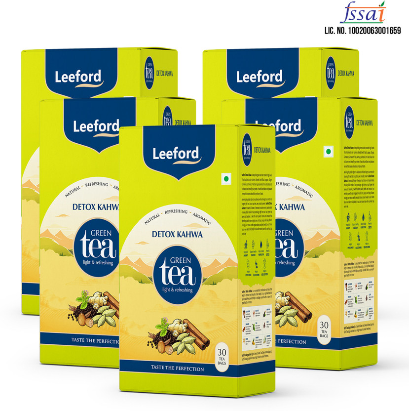 Leeford Leeford Detox Kahwa Green Tea Spiced Herbal Blend for Digestion & Cleanse | 30 Tea Bags Infusion Tea Bags Box(5 x 30 Bags) - Flipkart Deal