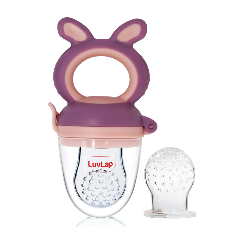 LuvLap Bunny Silicone Food/Fruit Nibbler with Extra Mesh, Soft Pacifier & feeder Feeder(Purple & Pink)