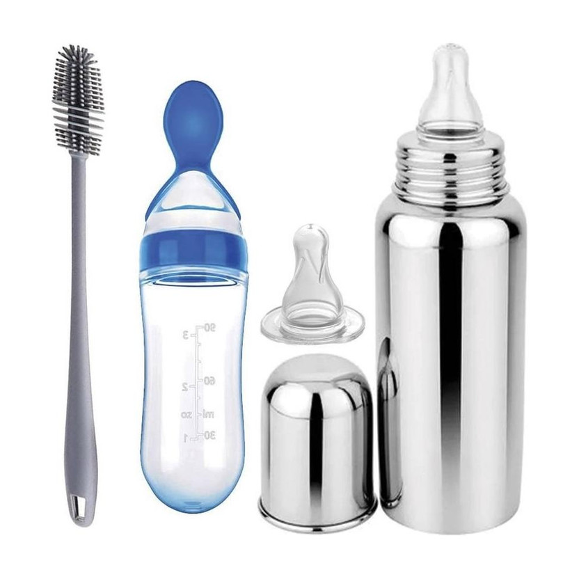 CrazzyShopperz Basic Slim Neck Baby Feeding Bottle with Anti-Colic Nipple BPA FREE Feeder Brush Teether and Feeder(Multicolor)