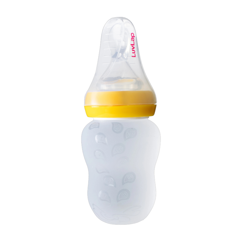 LuvLap Feeding Spoon with Squeezy food Grade Silicone Feeder bottle BPA Free, 180 ml Feeder(Yellow)