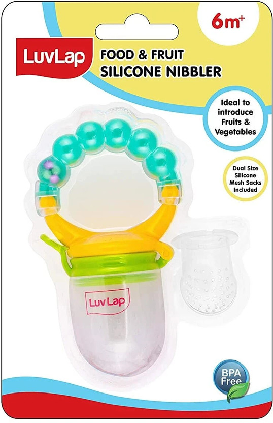 LuvLap Pearly Silicone Food/Fruit Nibbler with Extra Mesh, Soft Pacifier & feeder Feeder(Yellow & Green)