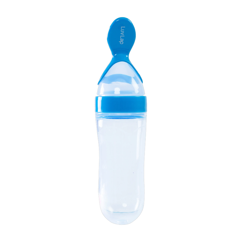 LuvLap Feeding Spoon with Squeezy food Grade Silicone Feeder bottle BPA Free, 90 ml Feeder(Blue)
