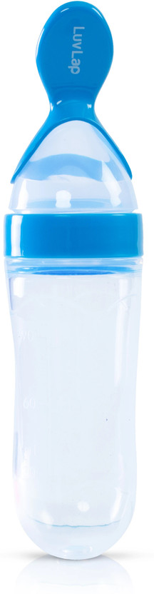 LuvLap Feeding Spoon with Squeezy food Grade Silicone Feeder bottle BPA Free, 90 ml Feeder(Blue)