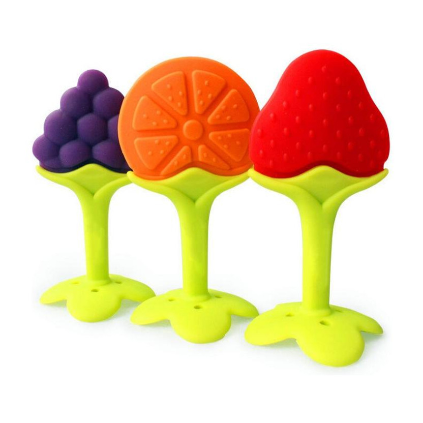 croox New Fruit Shape Baby Teether Baby Dental Care Strengthening Tooth Training Baby Teething Toys Food Grade Silicone Teether - Pack of 3 Teether(Multicolor)