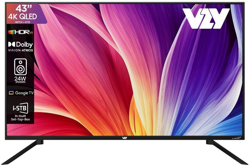 VZY by DishTV 109 cm (43 inch) QLED Ultra HD (4K) Smart Google TV with Entertainment Hub By dishtv | 12 Months Royale Sports Kids / Family HD Pack ( Cricket Combo With Sports, Hindi Entertainment News & Kids Channels ) 1 Year Subscription of Watcho South/