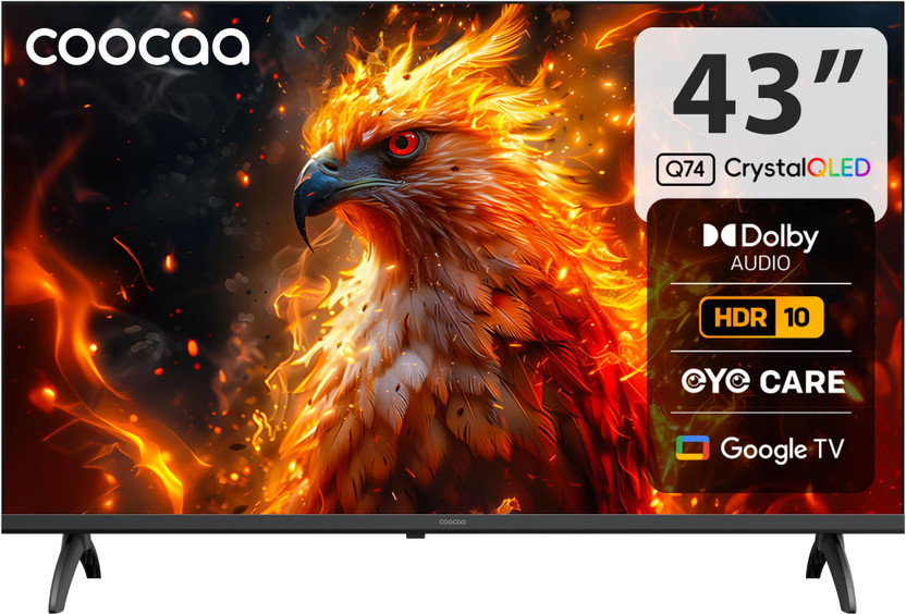 Coocaa 108 cm (43 inch) QLED Full HD Smart Google TV with Dolby Audio| Narrow Frame Design| Wide Colour Gamut| HDR10 & HLG| Eye Care Technology| Google Assistant(43Q74)