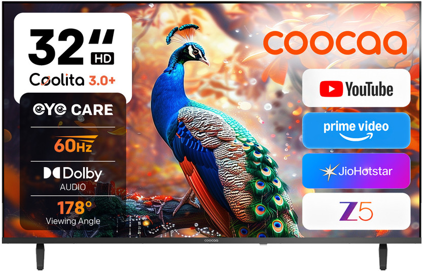 Coocaa S4U Plus 80 cm (32 inch) HD Ready LED Smart Coolita TV with Dolby Audio | Narrow Frame Design | Eye Care Technology | 300+ Live Channels | Voice Control by Coolink App(32S4U Plus)