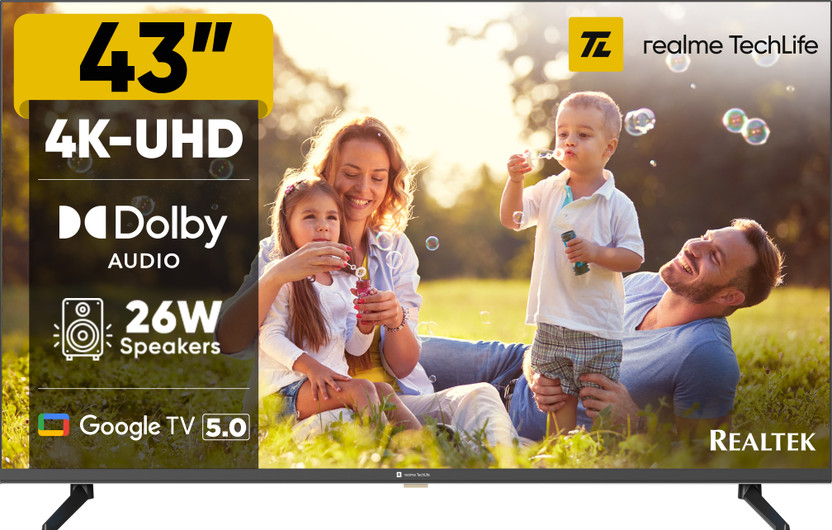 realme TechLife 108 cm (43 inch) Ultra HD (4K) LED Smart Google TV 2026 Edition(43UHDGDRDDRB)