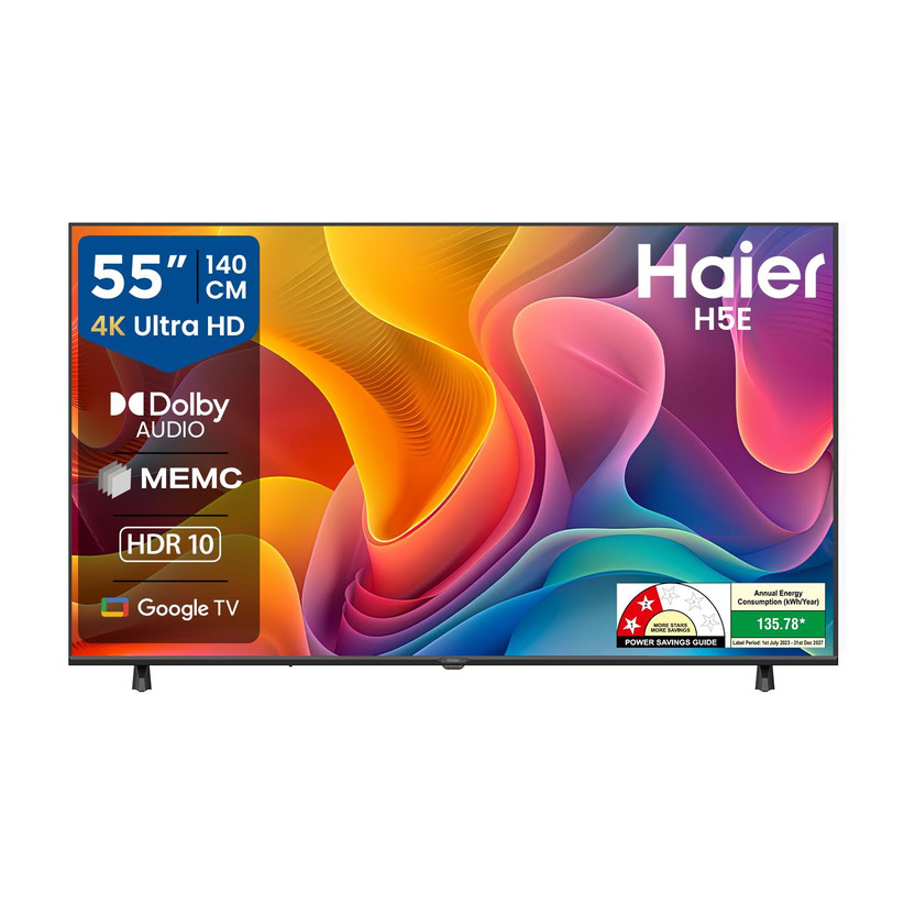 Haier 140 cm (55 inch) Ultra HD (4K) LED Smart Google TV with Voice Assistance Remote Control |HDR10 | MEMC | Dolby Audio| Total Sonic |Chromecast Built-in| Dual Band Wi-Fi |2GB RAM + 32GB ROM(55H5E)