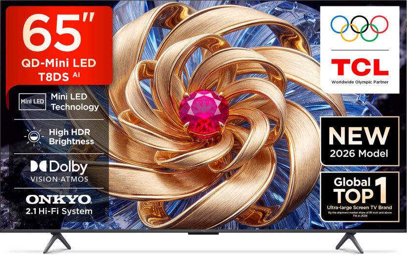 Google TCL T8DS 163.83 cm (65 inch) Ultra HD (4K) Mini LED Smart Google TV 2026 Edition with QD-Mini LED Technology TCL Ai HVA Panel Dolby Vision- Atmos 42W ONKYO 2.1 Hi-Fi System DLG 120Hz MEMC 120 Hz(65T8DS) - Flipkart Deal