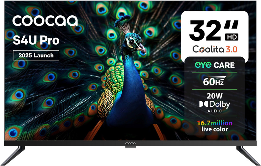 Coocaa S4U Pro 80 cm (32 inch) HD Ready LED Smart Coolita TV with Dolby Audio | 20W Speaker Output | Narrow Frame Design | Eye Care Technology | 300+ Live Channels(32S4U Pro)