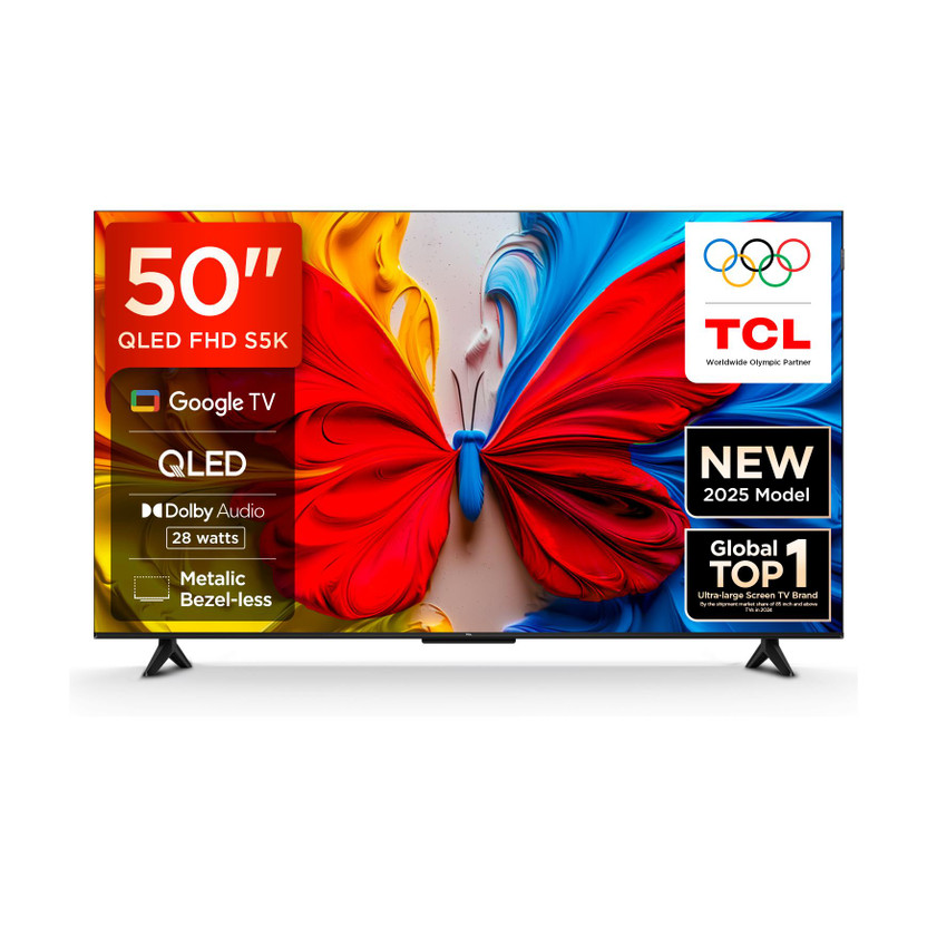TCL S5K 126 cm (50 inch) QLED Full HD Smart Google TV with 100% Color Volume Plus , 28W Dolby Audio , Google Assitant , Chromecast built-in ,Metallic Bezel-less , Slim Design(50S5K)