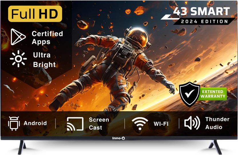InnoQ Spectra 108 cm (43 inch) Full HD LED Smart Android TV with 30W Boom Speakers | 1000+ Smart Apps - Games | Mobile Screen Connect | Pixel Enhancer(43S-SPECTRA-V2)