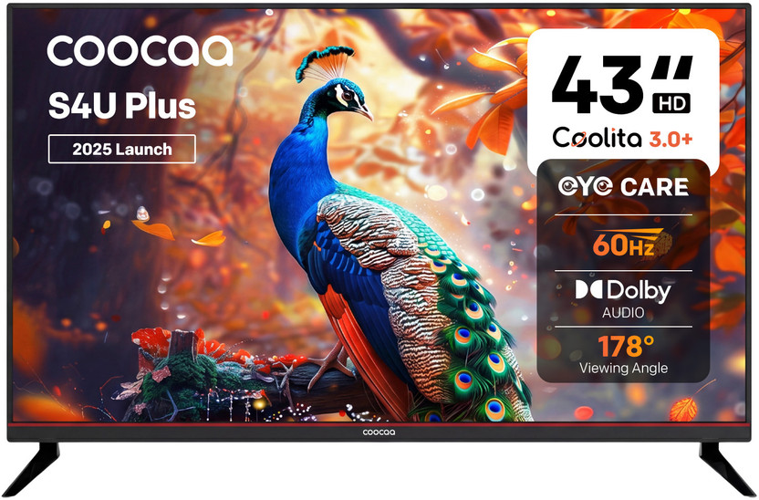 Coocaa S4U Plus 108 cm (43 inch) Full HD LED Smart Coolita TV with Dolby Audio| Narrow Frame Design| Eye Care Technology| 300+ Live Channels| Voice Control by Coolink App(43S4U Plus)