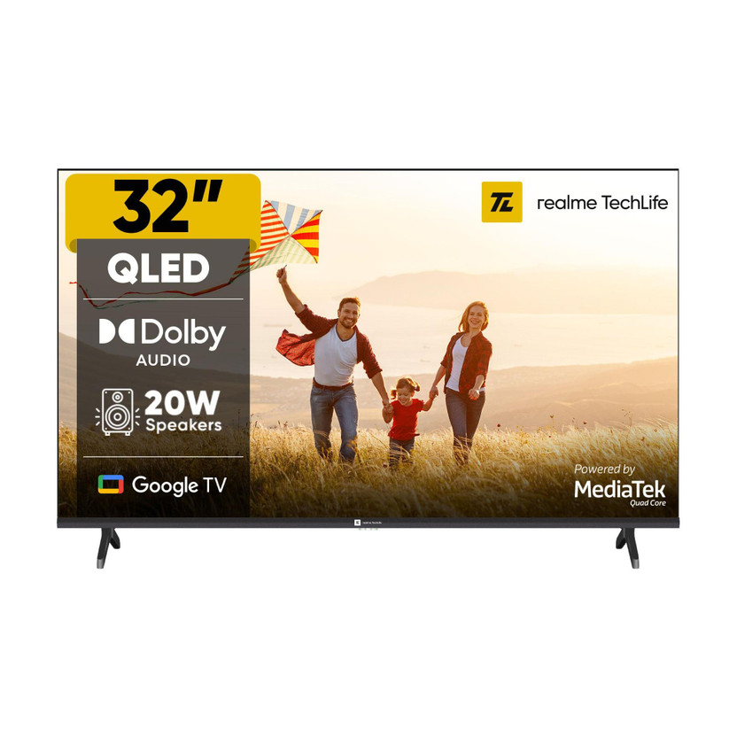 realme TechLife 80 cm (32 inch) QLED HD Ready Smart Google TV with 5.0 OS, Dolby Audio, and Downfiring speaker(32HDGQRVSAQ)