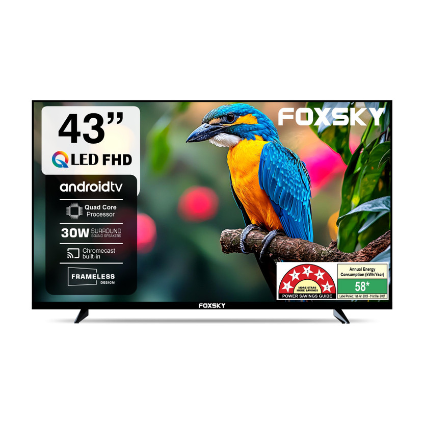 Foxsky 109 cm (43 inch) QLED Full HD Smart Android TV 2026 Edition with 2.1 CH Audio System Tuned by 30W Sun Voice India's Largest Speaker Manufacturer, Native 60Hz Refresh Rate(43FS QLED)